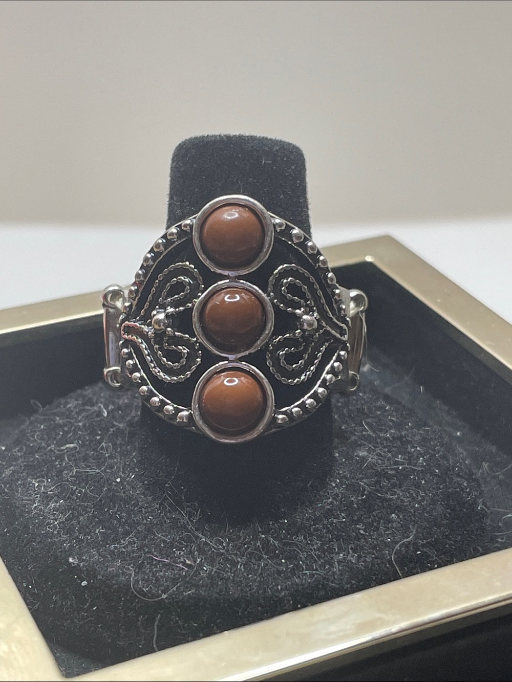 paparazzi Brown Beads Triple-Row Silver Statement Ring